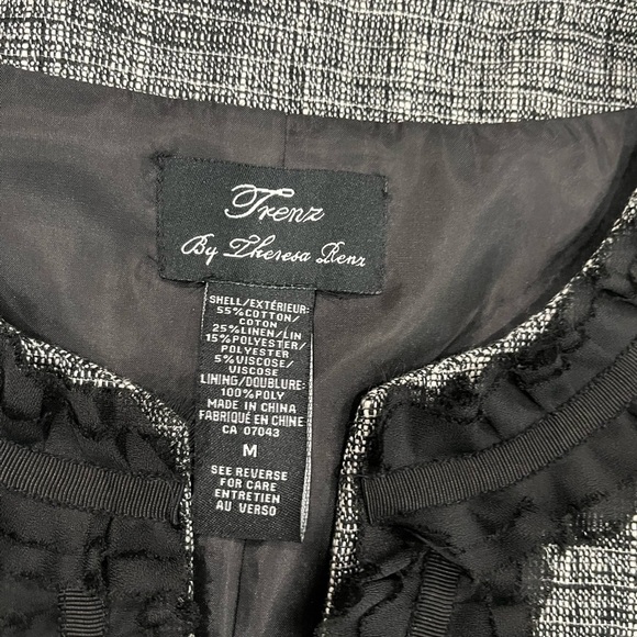 [US M]Frenz Chic Gray and Black Linen Blend Tweed Lace Jacket Hook Eye VTG - Picture 4 of 10